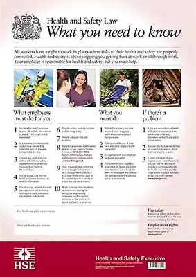£9 • Buy Health And Safety Law Poster Official HSE Workplace Information Posters A3 Size