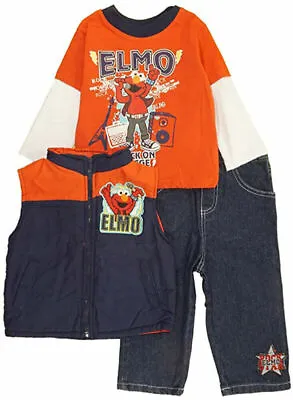 Sesame Street Infant Boys Elmo Vest 3pc Pant Set Size 12M 18M 24M • $20.99