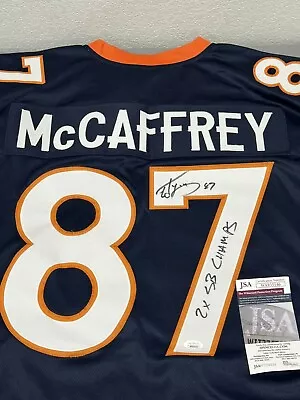 Ed McCaffrey Autographed/Signed Pro Style Jersey Navy Beckett 40250 • $119.99