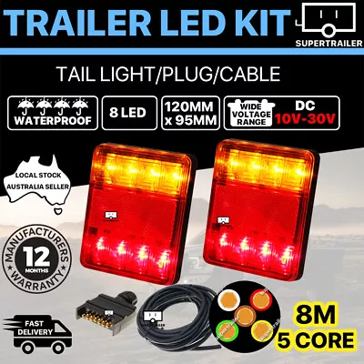 $39.95 • Buy LED TRAILER TAIL LIGHT KIT PAIR PLUG 8m 5 CORE WIRE CARAVAN UTE 10-30V
