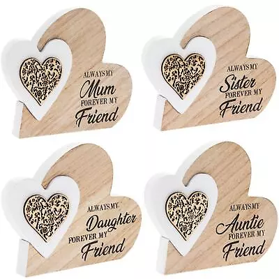 Wooden Double Interlocking Heart Plaque - Choose Design • £5.79