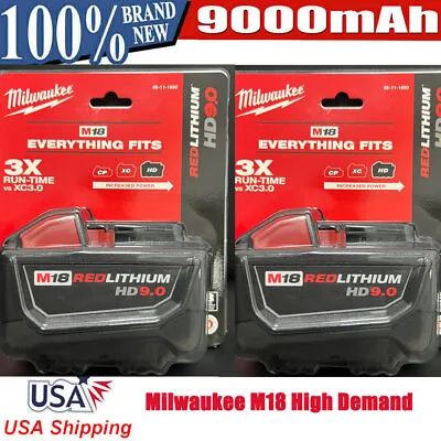 2PACK Milwaukee M18 18V RedLithium High Demand 9.0Ah Battery 48-11-1890 Genuine • $180