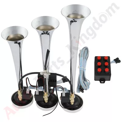 150DB Loudest  3 Trumpet Musical Train Air Horn 6 Tune With Wired Remote Chrome • $59.99