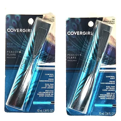 CoverGirl Peacock Flare Mascara 790 Intense Black LOT OF 2 Control Grip Wand NEW • $6.62