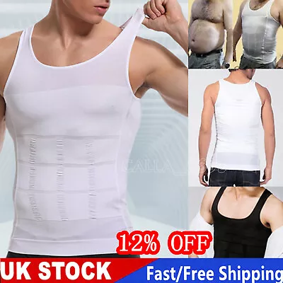 Men's Compression Slimming Vest Shirt Tummy Control Moobs Body Shaper Tank Tops • £6.27