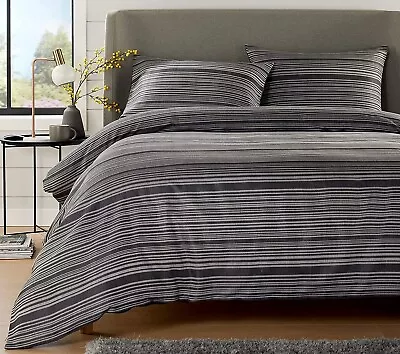 Stripe Jacquard Duvet Cover Sets Reversible Bedding Bed Set With Pillowcase • £15.95