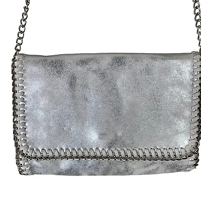 Silver Crossbody Clutch Purse Chain Strap Snap Closure 9.5x6.5 Chelsea28 • £23.64