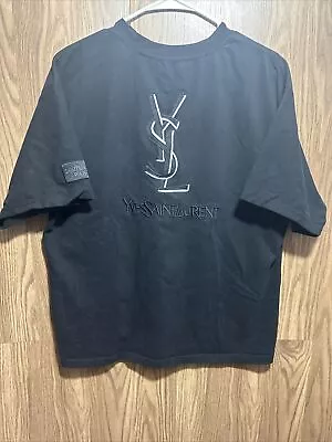 SAINT LAURENT YSL Black Logo Cotton Tee T-shirt Medium Rare HTF • £131.37