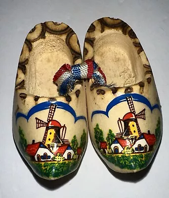 Vintage Dutch Mini Wooden Clogs - Holland Wooden Shoes Windmill Mini 2.75” • $15