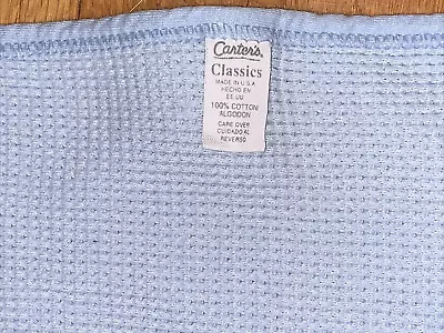 VTG Carter's Classics Blue Cotton Thermal/Waffle Weave Baby Blanket USA MADE • $39.99
