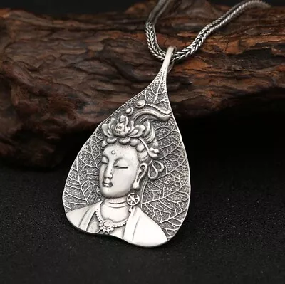 Quan Yin Matte .925 Sterling Silver Buddhist Deity Silver Goddess Pendant Jewel • $120