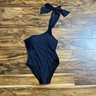 J. Crew Women’s Navy Blue Bow Tie One Shoulder Swimsuit  Size 10 NWT • $31.96