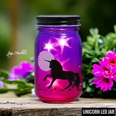 LED Light Up Firefly Glass Mason Jar Unicorn Night Light Lamp Kids Bedroom Gift • £7.95