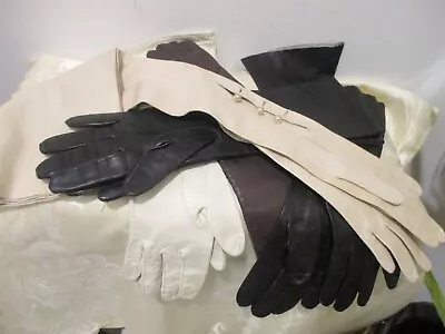 5 PR LOT-VINT LADIES 14  LONG GLOVES &opera (22 )   LEATHER   1950 European Sz 6 • $50