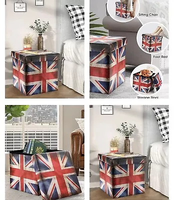 Ottoman Storage Box Union Jack 1 Seat  Toy Chest Cube • £9.49