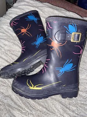 $8.88 • Buy JOULES Navy Spider Junior Welly Rain Boot - Kids Rainboots Wellingtons