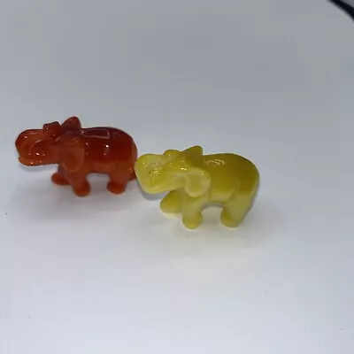 2x Vintage Miniature Stone Lucky Elephants Onyx? Jade? Marble? Trunk Up • $12