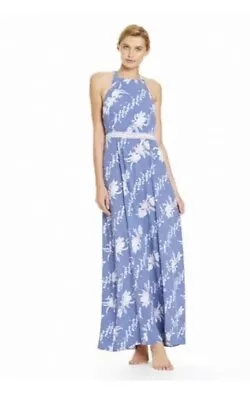 Tigerlily Las Dalias Blue Floral Maxi Dress Open Back Halter Women Size 8 Long • $25