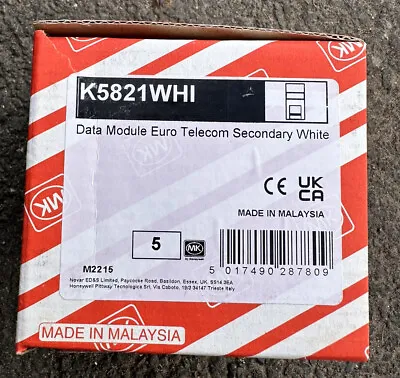 MK Logic Plus Data  K5821 WHI - 25 X 50mm Euro Secondary Telephone Socket Module • £4