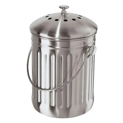 Appetito Enamel Retro Kitchen Scraps Silver Compost Bucket 4.5L • $45