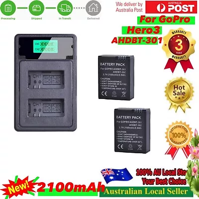 2100mAh Battery Kit For GoPro HERO3+ &HERO 3 - AHDBT-301/201 Batteries & Charger • $39.60