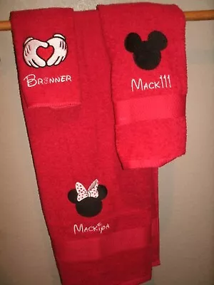 Mickey Minnie Heart Personalized 3 Piece Bath Towel Set Your Color Choice  • $28