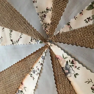 .fabric Hessian  Vintage Bunting.weddingscountry Floral Shabby Chic     • £7.95