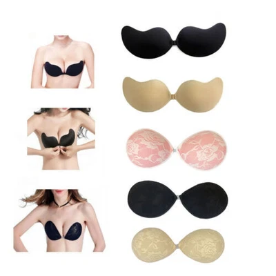 STRAPLESS BACKLESS SILICONE BRA PUSH UP Self Adhesive Invisible Lace Stick On UK • £6.47