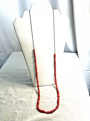 Vtg J. Crew Coral Color Wood Rs Rondelle Beaded 35  Silver Tone Chain Necklace • $9.99