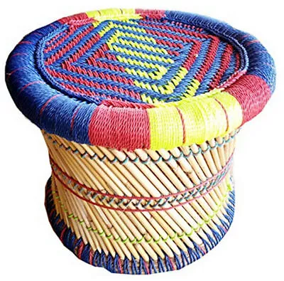 KKSM Handmade Pushkar Rajasthani Poufs Cane Bar Stool/Muddha Colorful Vintage • $106.70