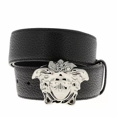 Versace Mens Medusa Silver Buckle Black Leather Belt Size 95 • $694.30