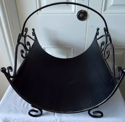 Ornate Black Metal Log Carrier / Holder / Basket • £12.50