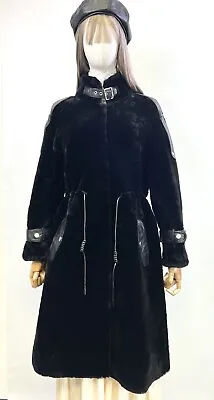 New Women's Genuine Black Merino Sheepskin Shearling Coat US S/M Bust 41.5'' • $195