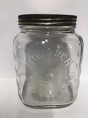 Vintage Monarch Finer Foods Glass Jar With  Twist On Lid Lion Face On Front • $45