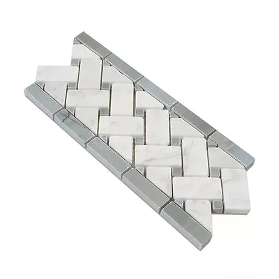 Carrara White Italian (Bianco Carrara) Marble Basketweave Border Mosaic Tile • $19.54