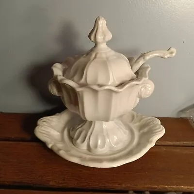 Antique T & R Boote Early Whitestone Sydenham Shaped Sauce Tureen 4 Piece • $125