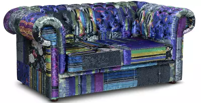 FAST DELIVERY Chesterfield Two Seater Sofa In Patchwork Velvet • £839.99