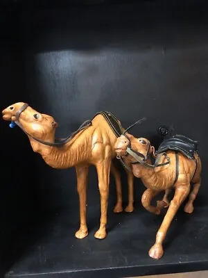 $39 • Buy Vintage Leather Set Handmade Camel Figurines