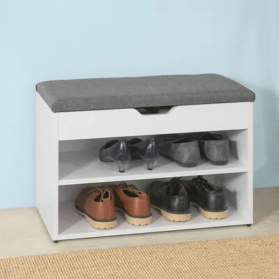 £54.95 • Buy SoBuy White Wood 2 Tiers Shoe Storage Bench Cabinet With Padded Seat,FSR25-HG,UK