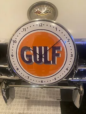 Vintage Style GULF Gas And OIL Round Clock (12  INCH) NEW With GLASS FACE • $29.99