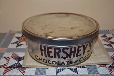 Vintage Original Hershey's Chocolate & Cocoa Large Round Tin Silver 10  Diameter • $13.99