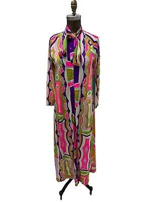 Vintage 70s Psychedelic Pussy Bow Dress By Eduardo For Saks Med • $240