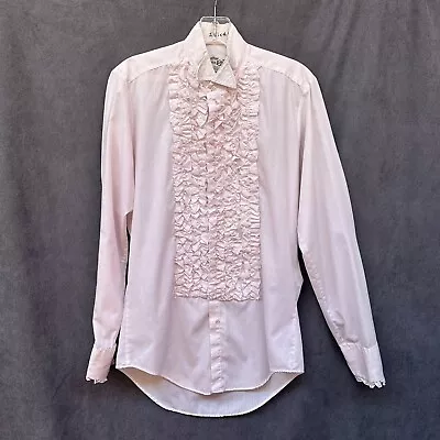 70s Very Pale Pink Vintage Ruffle Front Tuxedo Shirt 14.5 34 • $44