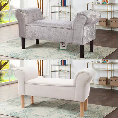 Linen/Velvet Upholstered Bed End Bench Window Seat Ottoman Foot Stool Bedroom UK • £69.95