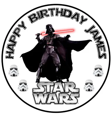 Darth Vader Star Wars Personalised Edible Round 8 Inch Pre-cut Cake Topper • £5.99