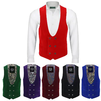 Men's Vintage Velvet Double Breasted Tux Suit Waistcoat Low U Cut Slim Fit Vest • £39.99