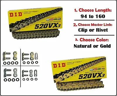 D.I.D DID 520 VX3 Xring Motorcycle Drive Chain Gold Or Natural With Master Link • $92.60