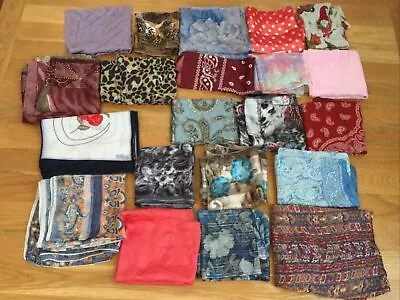 Vintage To Now SCARF LOT Silky & 100% Silk Mixed Lot Floral Shawl 20+ Pcs • $25.99