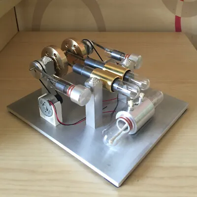 Powerful 2 Cylinder Micro V2 Engine Generator Motor Toy Hot Air Stirling Engine • $199