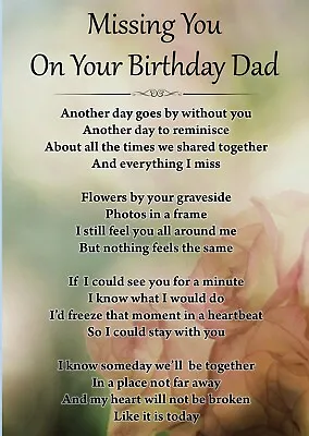 £2.99 • Buy Missing You On Your Birthday Dad Memorial Graveside Poem Card & Free Stake F427